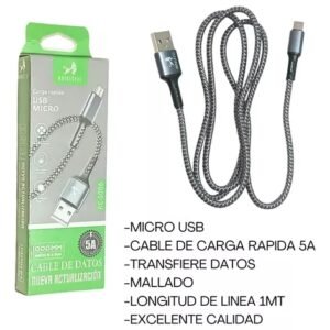 Cable Usb Tipo C 1 Metro Trenzado Carga Rápida + Datos 5 A